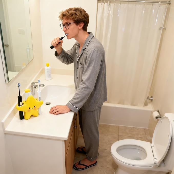 Toothbrush Holder – Cartoon Star Electric Stand, Cute Creative Storage Rack | Bathroom Organizer for Kids Home Use, Holds Toothbrush and Toothpaste, Fun Design, Wall-Mounted Accessory, Space-Saving Fi