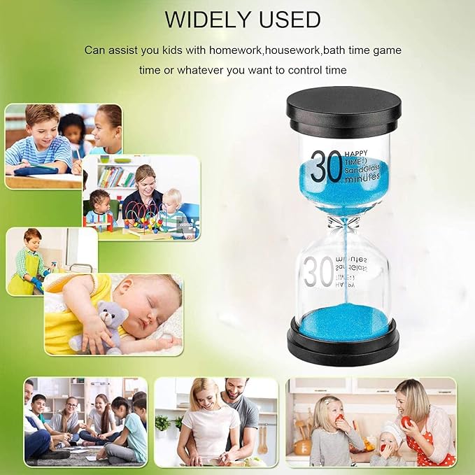 30 Minute Sand Hourglass Timer: Plastic Sand Clock 30 Minutes, Extra Blue Reloj De Arena, Unity Hour Glass Colorful Sandglass Timer for Kids, Games, Classroom, Kitchen, Decoration