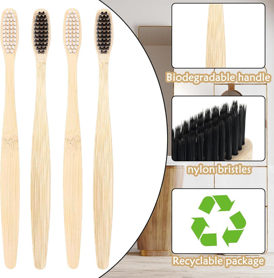 Vesici 100 Pcs Bamboo Toothbrushes Bulk Soft Bristles Toothbrushes with Micro Fur Ultra Wooden Bamboo Teeth Brushes Manual for Adults Travel Family Hotel Use Individually Packaged (Black,White)