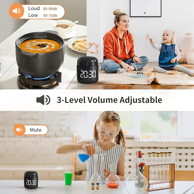 Digital Kitchen Timer,Countdown Countup Timer with Large LED Display Volume Adjustment,Timer for Cooking, Classroom Time for Kids and Teachers. (Black)