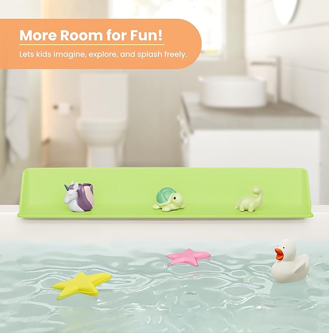 Original Little Splasher PlayPad, Bathtub Splash Guard Play Shelf - Toy Tray Caddy Holder Storage - Suction Cups Attach to Bath Tub - No Mess Water Spill in Bathroom for Toddlers Kids Baby (Green)