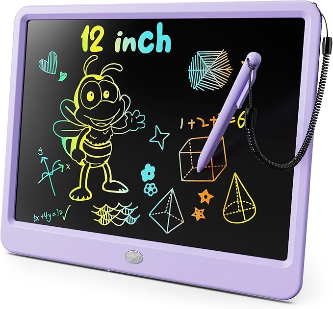 KOKODI LCD Writing Tablet, 12 Inch Colorful Toddler Doodle Board Drawing Tablet, Erasable Reusable Electronic Drawing Pads, Educational and Learning Toy for 3-6 Years Old Boy and Girls(Purple)