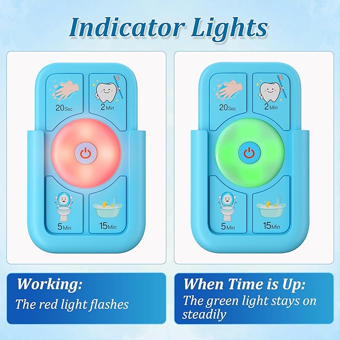 Timer for Kids Brushing: 2 Minutes Teeth Brush 20 Seconds Hand Washing 5 Min Toilet 15 Min Shower, Time Management Tool for Children - Blue