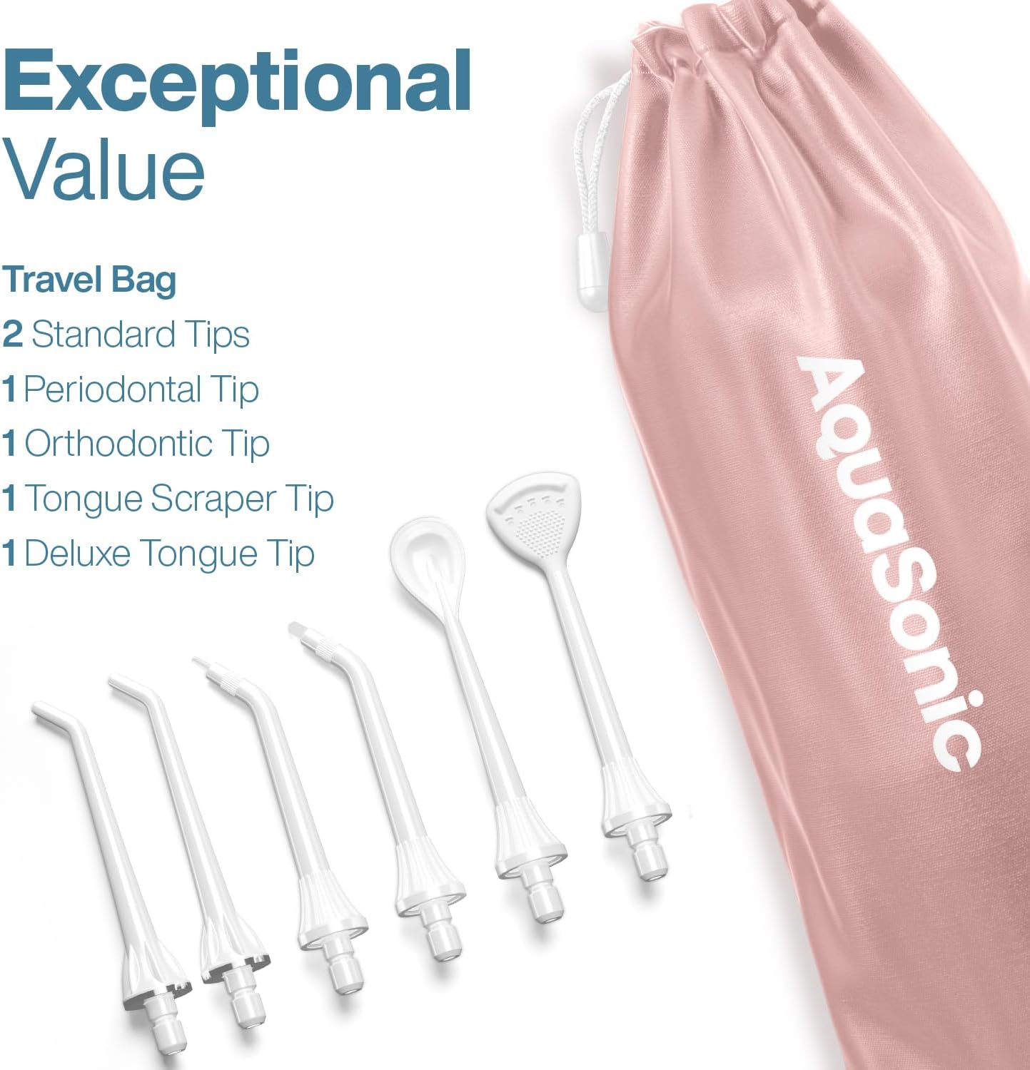 AquaSonic Aqua Flosser PRO - Rechargeable Cordless Water Flosser for Teeth, Gums & Tongue - Modern Design, 300ml Large Tank, 6 Jet Tips with Deluxe Tongue Nozzle, 3 Modes, Waterproof Rose Gold