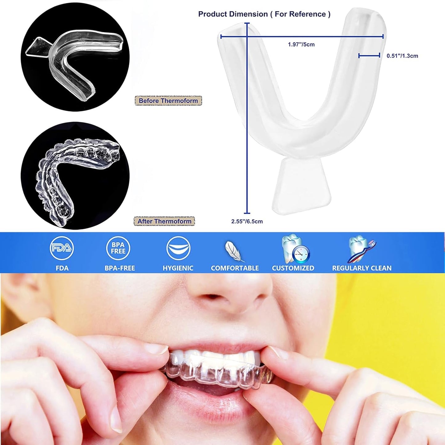 8psc Teeth Whitening Trays Kits Mouth Trays & 2 Tooth Boxes, Thermoform Moldable Whitening Teeth Tray, Oral Care Thin Moldable Mouth Tray Kit Tools for Whitening