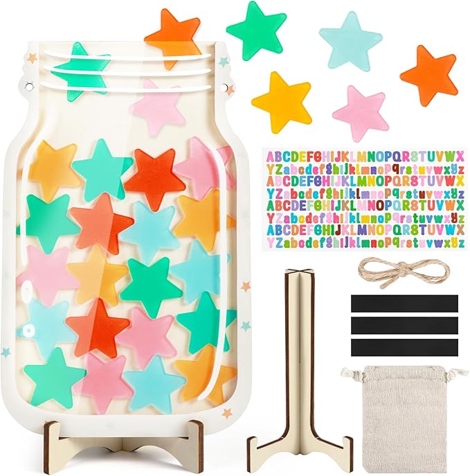 Magnetic Reward Jars for Kids,Personalized Reward Jar with Colorful Letter Stickers,Good Behavior Responsibility Training Tool for Kids,Ideal for Classroom and Home Reward System (Star)