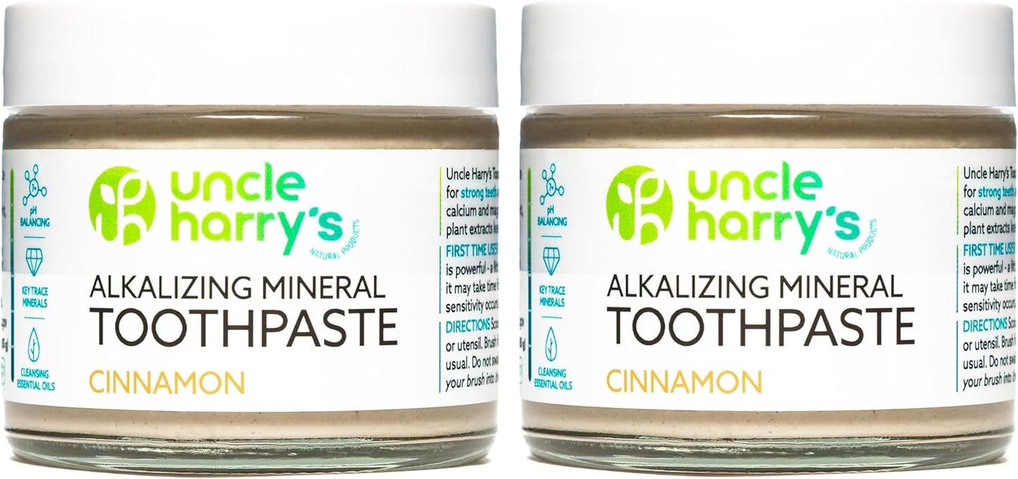 Uncle Harry's Pack of 2 Cinnamon Remineralizing Toothpaste | Natural Whitening Tooth Paste Freshens Breath & Promotes Enamel | Vegan Fluoride Free Toothpaste (2 Pack of 3oz Jars)