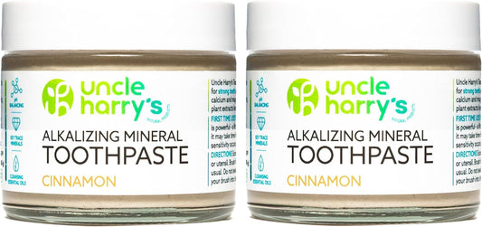 Uncle Harry's Pack of 2 Cinnamon Remineralizing Toothpaste | Natural Whitening Tooth Paste Freshens Breath & Promotes Enamel | Vegan Fluoride Free Toothpaste (2 Pack of 3oz Jars)