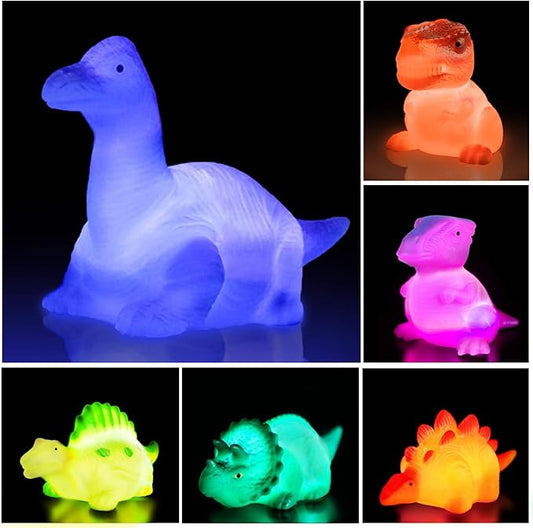 Dinosaur Bath Toys Light Up Floating Rubber Toys(6 Packs),Flashing Color Changing Light in Water,Baby Infants Kids Toddler Child Preschool Bathtub Bathroom