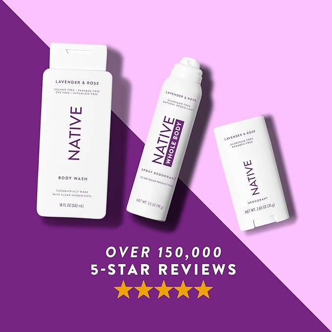 Native Deodorant Contains Naturally Derived Ingredients, 72 Hour Odor Control | Deodorant for Women and Men, Aluminum Free with Baking Soda, Coconut Oil and Shea Butter | Lavender & Rose