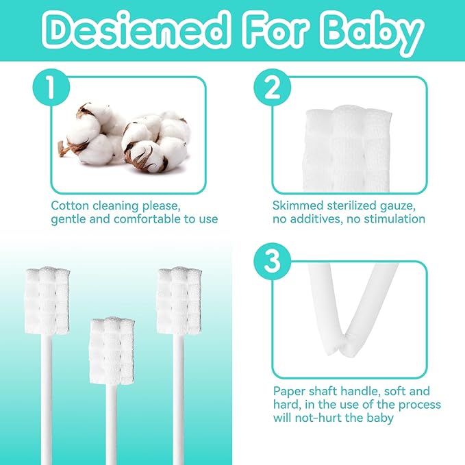 Baby Tongue Cleaner Toothbrush 30Pcs Disposable Infant Tooth Brush Clean with 2Pcs Finger Toothbrush Baby Oral Cleaning Stick Gauze Cleaner Stick Dental (Grey, 30 Piece Assortment)