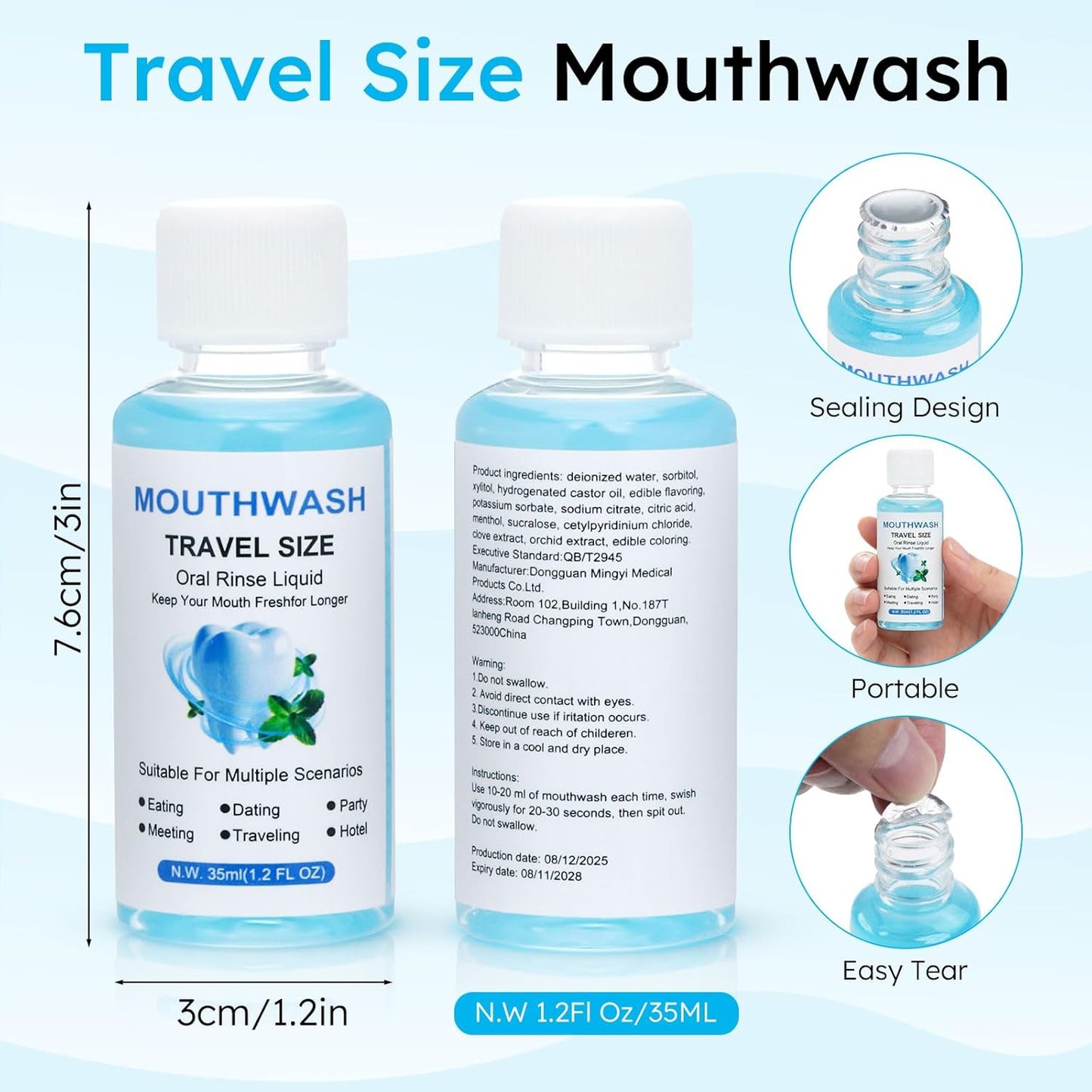 Travel Mouthwash Bulk, 1.2 Oz/35ml Mini Mouthwash Bulk, for Freshening Breath, Easy to Carry, Suitable for Work, Travel, Hotels, Dating Essentials (30-Pack)