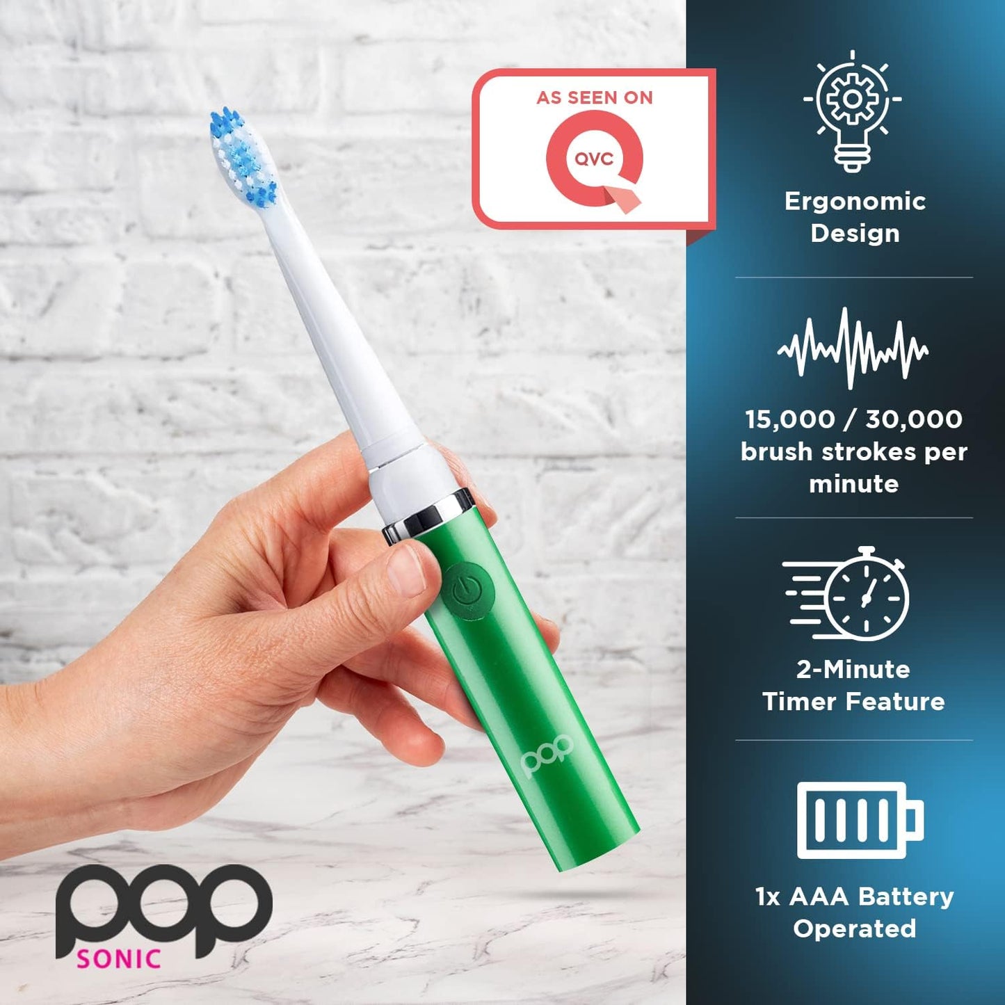 Pop Sonic Electric Toothbrush (Green) - Travel Toothbrushes w/AAA Battery | Kids Electric Toothbrushes with 2 Speed & 15,000-30,000 Strokes/Minute, Dupont Nylon Bristles