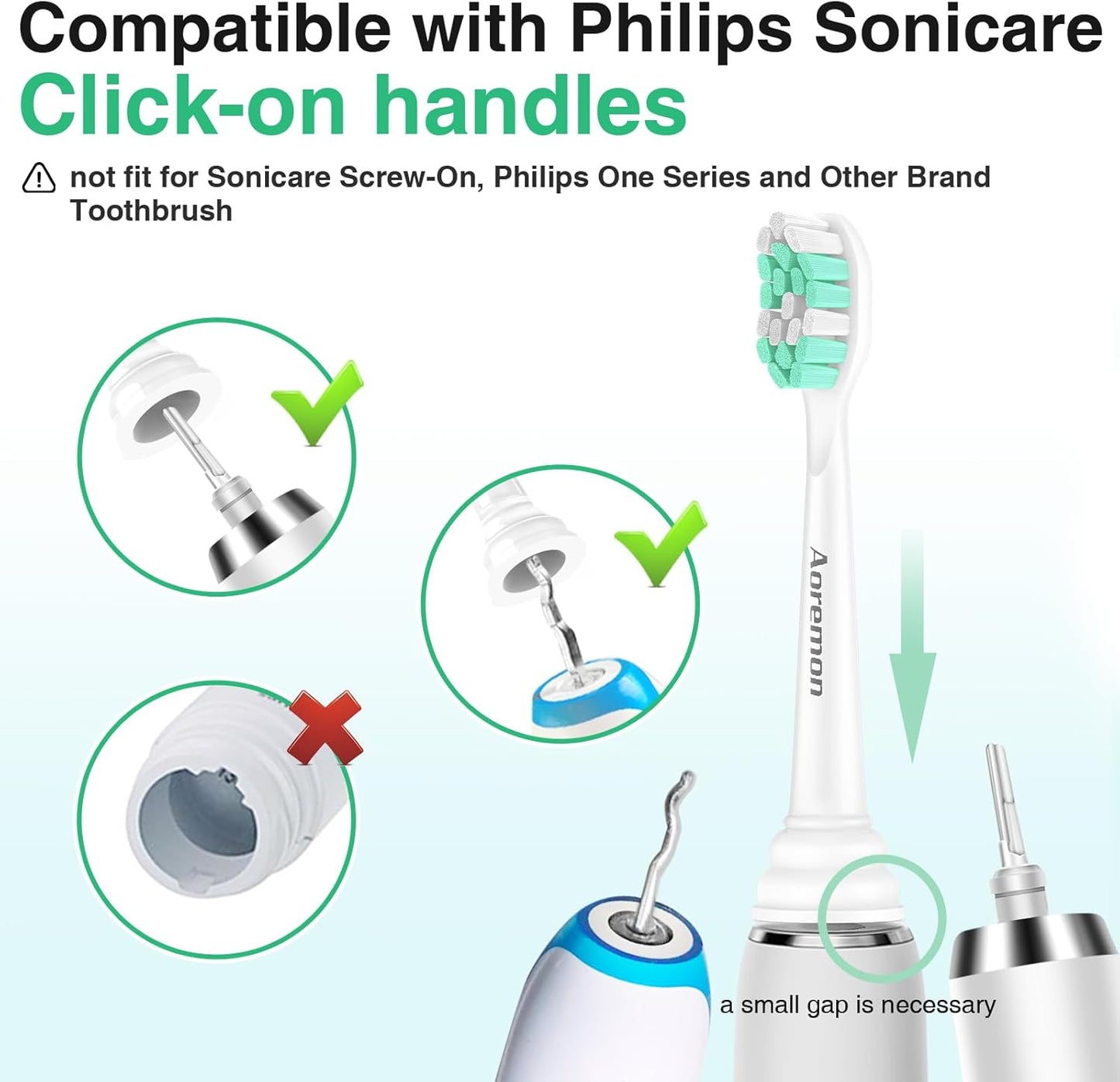 Aoremon Replacement Heads for Philips Sonicare ProtectiveClean 4100 5100 6100 and More Click-on Toothbrush, 8 Standard Replacement Toothbrush Heads