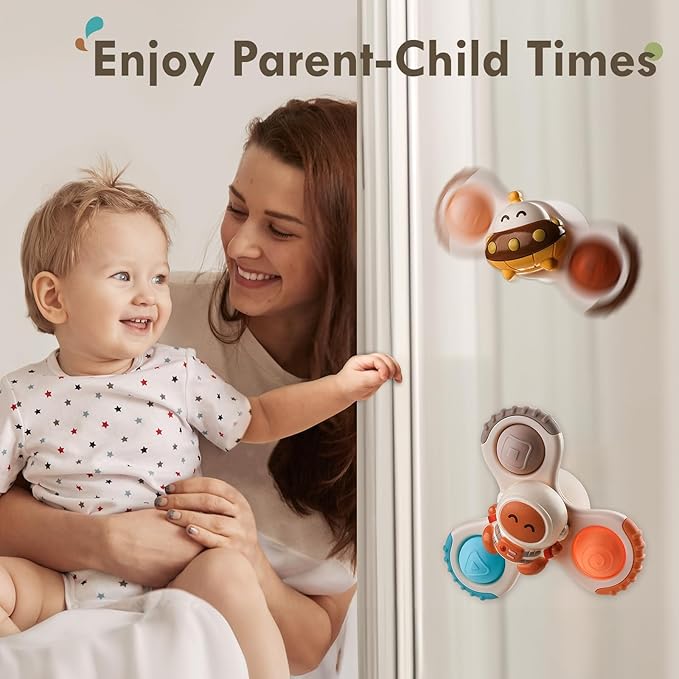 ALASOU 3PCS Pop Suction Cup Spinner Toys for 1 Year Old Boy Girl|Novelty Spinning Tops Toddler Stocking Stuffers|Baby Bath Toy for Kids Ages 1-3|1 Year Old Boy Christmas Birthday Gift for Infant