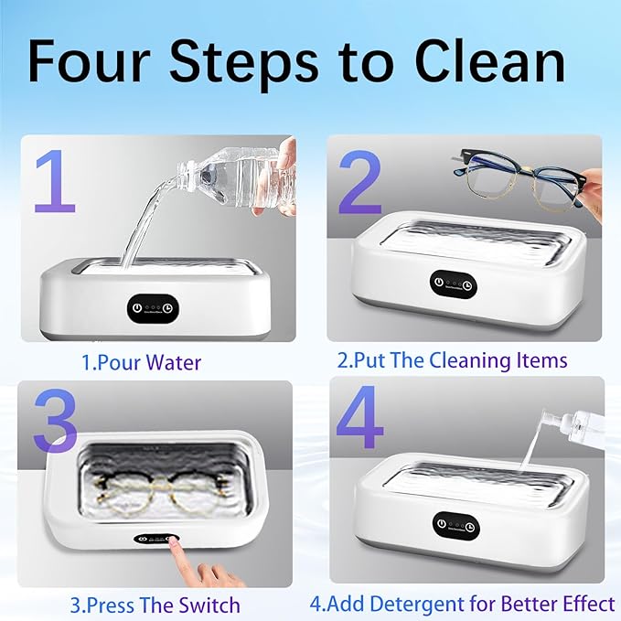 Jewelry Cleaning Ultrasonic Machine with 3 Modes Timer, 40W 22oz (640ml) 49KHz Portable Professional Jewelry Cleaning Ultrasonic Eyeglass Cleaner for Watches, Dentures, Ring, Razor,Makeup Brush