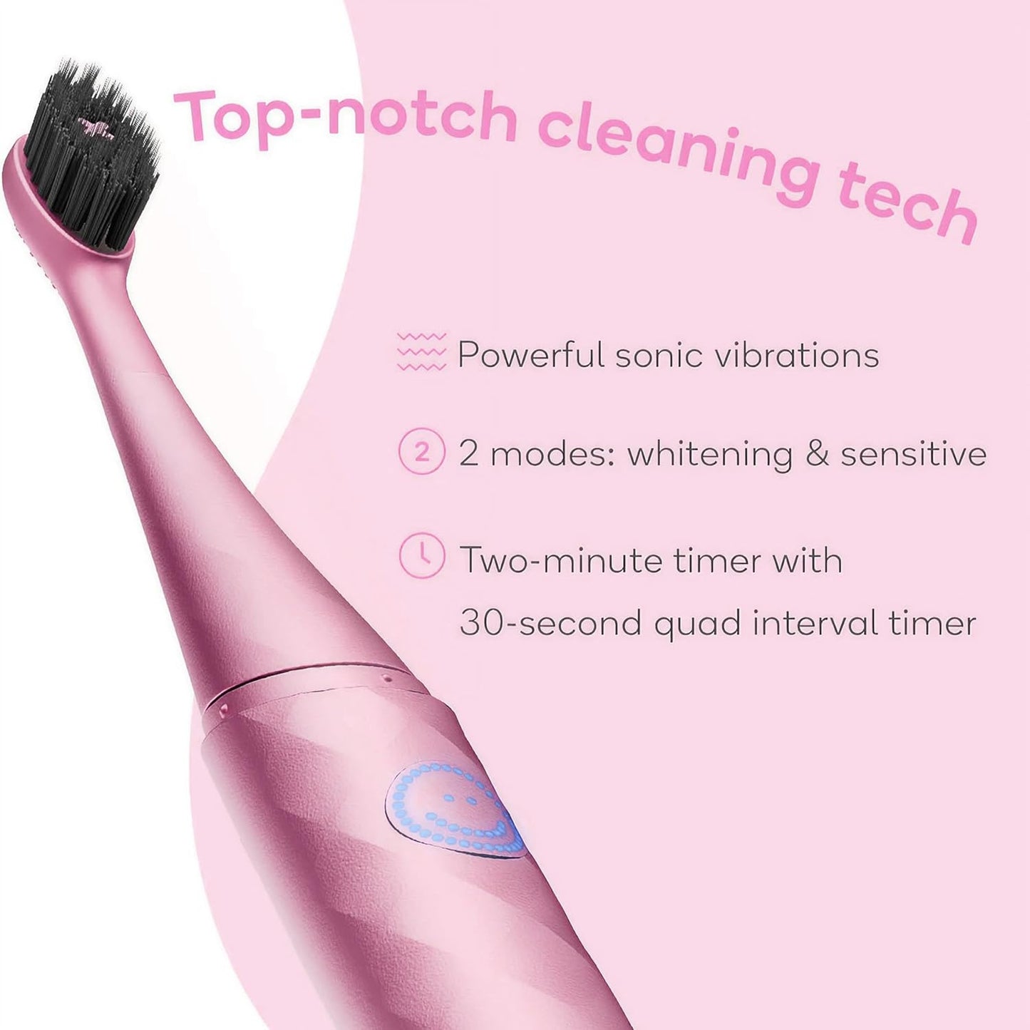 Burst Curve Sonic Electric Toothbrush for Adults (Blush Pink) | Slim Travel Brush with Cover | Ultra Soft Bristles | Up to 2 Month Rechargeable Battery | Two Modes & Timer