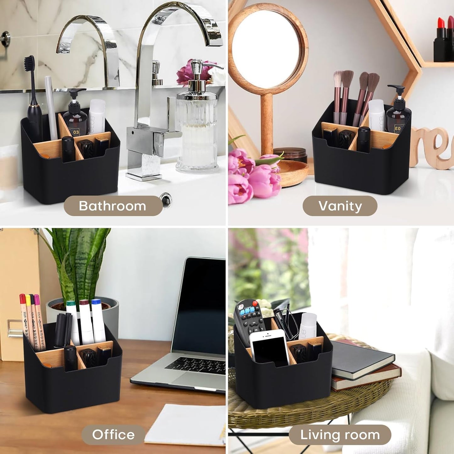 Toothbrush Holders for Bathrooms,Electric Toothbrush and Toothpaste Holder with Divider for Bathroom Countertop Organizer,Toothbrush Caddy for Kids Family Counter Vanity Storage Black