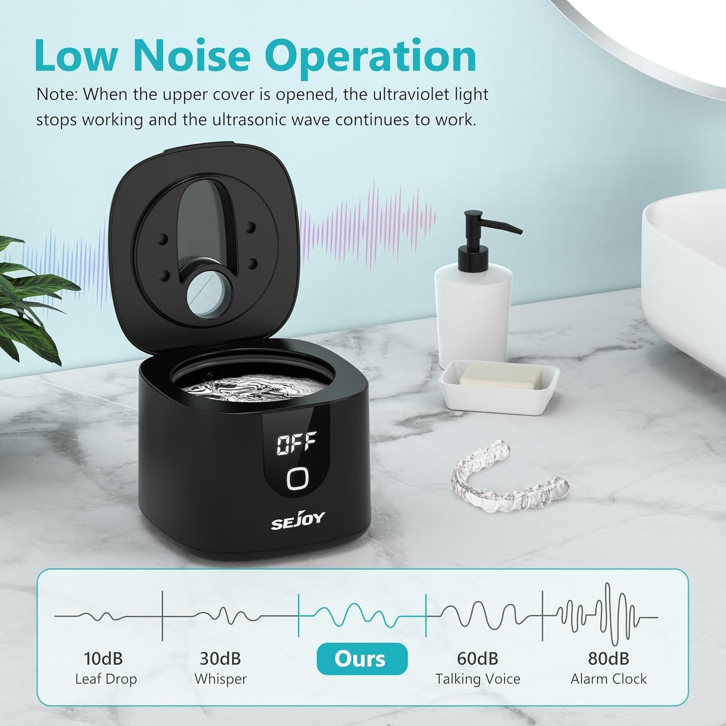 Sejoy 45kHz Ultrasonic Retainer Cleaner, Double Denture Cleaning Machine with Digital Timer, Cleaner for Braces, Mouth Guards, Rings, Toothbrush