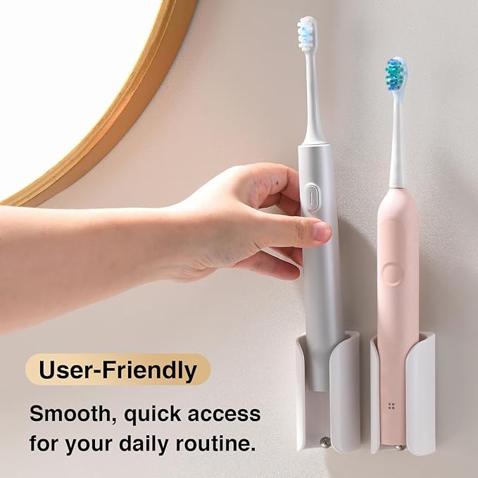 Electric Toothbrush Holder for Bathroom, Wall-Mounted Toothbrush Stand with Self-Adhesive, Compact Bathroom Caddy for Electric Toothbrushes (White-4pcs)