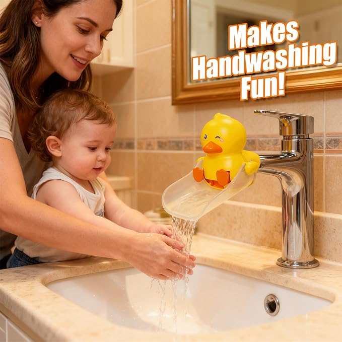 Skyroku Duck-Tastic Faucet Extender for Toddlers – Kicking Legs Fun! Splash-Proof & Easy Install Sink Extender for Kids Brown