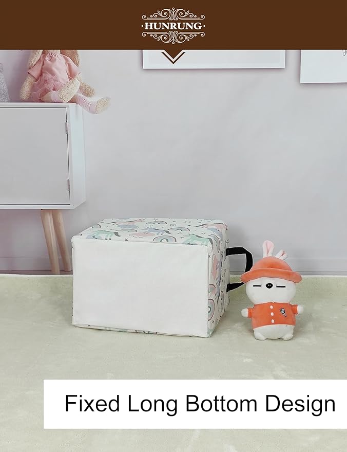 HUNRUNG Rectangle Storage Basket Cute Canvas Organizer Bin for Pet/Children Toys, Books, Clothes Perfect for Rooms/Playroom(REC-Star Unicorn)