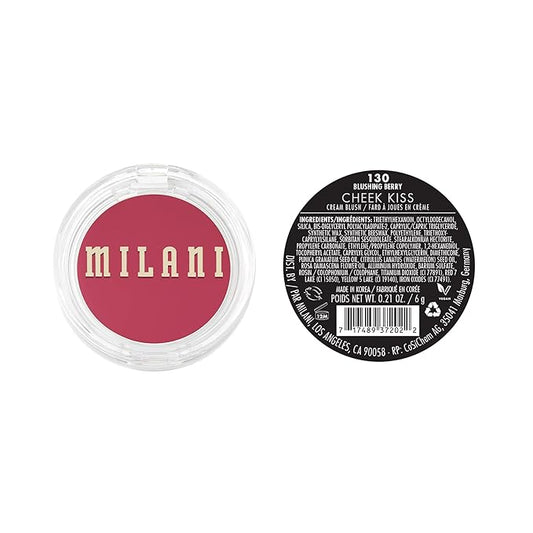 Milani Blush Makeup – Cheek Kiss Cream Blush for Cheeks, Buildable Cream-to-Gel Blusher & Lip Tint, Dewy Natural Color, Hydrating - Blushing Berry