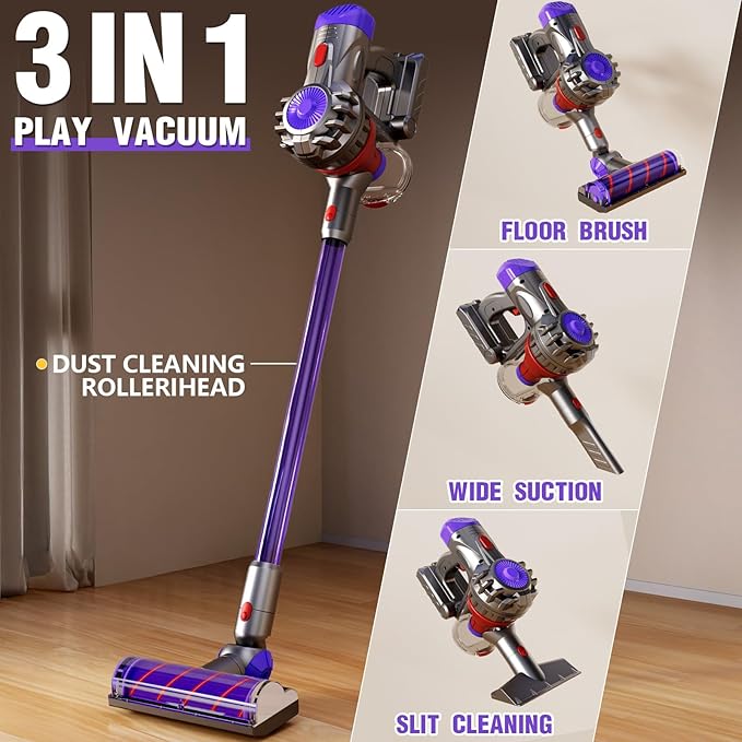 Kids Vacuum That Really Works, Toddler Vacuum Toy That Works, Toy Baby Working Play Child Size Real Mini Vacuum Cleaner with Real Suction Cleaning Set for Kids Toddlers 3-5 (Violet)