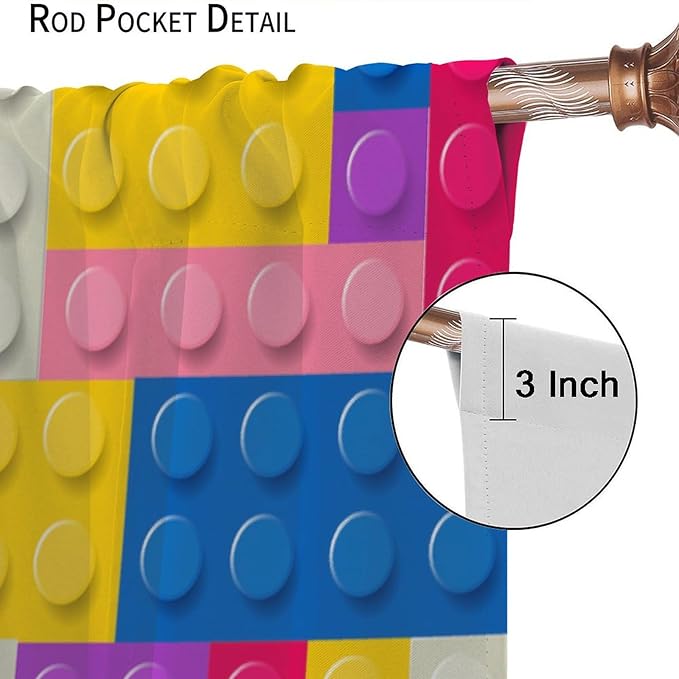 Kids Building Blocks Toy Curtains Children's Room Abstract Outline Colorful Plastic Toys Geometric Bricks Print Curtains for Boys Girls Nursery Curtains 52x84 Inches 2 Panels