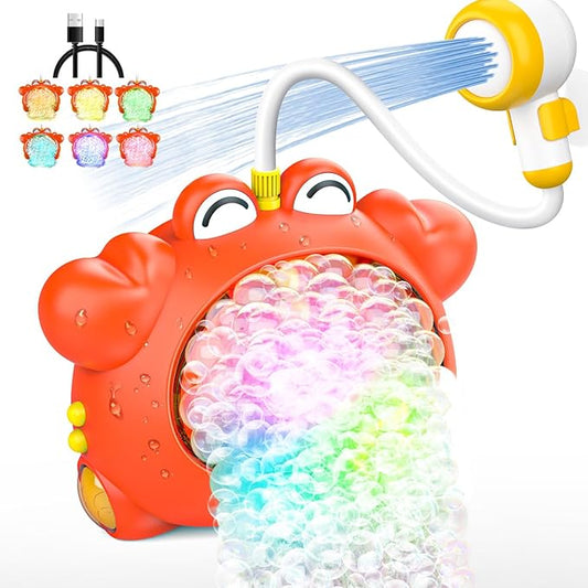 Red Crab Bath Toys for Kids 1-3 & Babies 6-12 Months, Baby Bath Shower Head, Rechargeable Light Up Bubble Machine with Music, Birthday for Toddler Girls Boys (Bathtub Use)