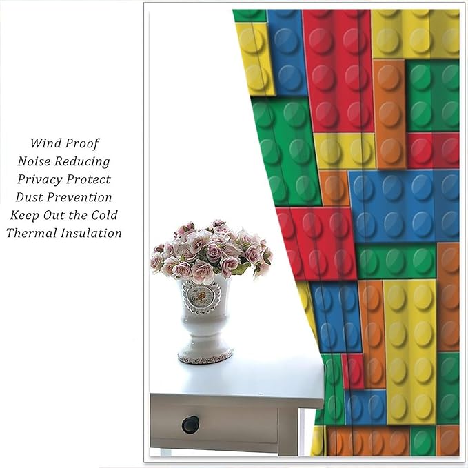 Kids Building Blocks Toy Curtains Children's Room Abstract Outline Colorful Plastic Toys Geometric Bricks Print Curtains for Boys Girls Nursery Curtains 63x63 Inches 2 Panels