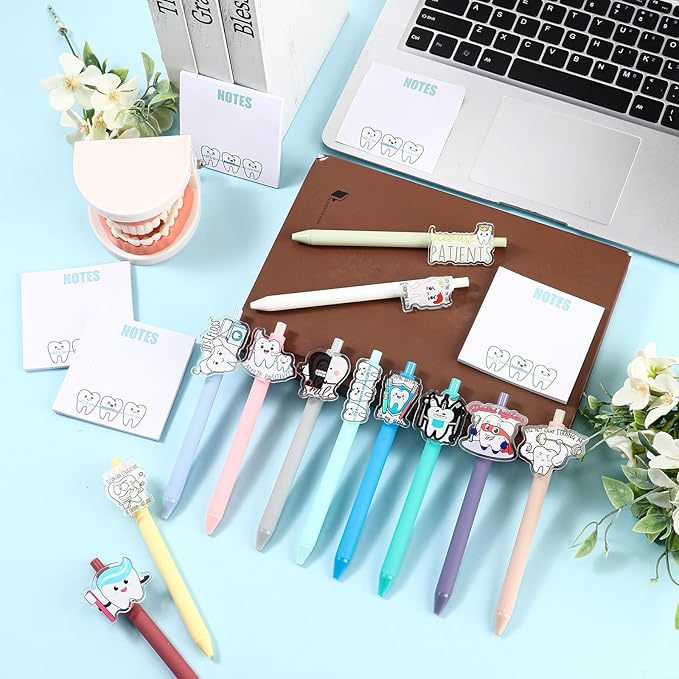 24 Pcs Dental Pen and Notepad Set Cute Tooth Ballpoint Pen Funny Notepad Dentist Assistant Accessories Dental Hygiene Month Gift for Nurse Doctor Medical Christmas Winter School Stationery