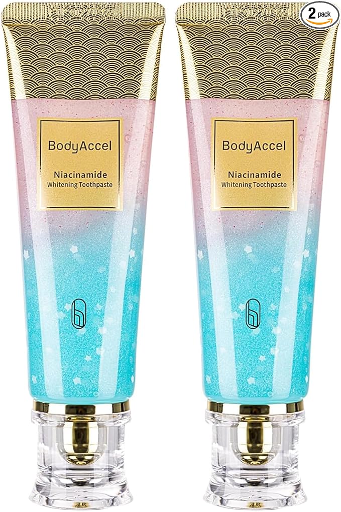 2 Pack BodyAccel Niacinamide Whitening Toothpaste, Triple Whitening Niacinamide Toothpaste, Brightens and Whitens Teeth, Natural Gentle, Fresh Breath