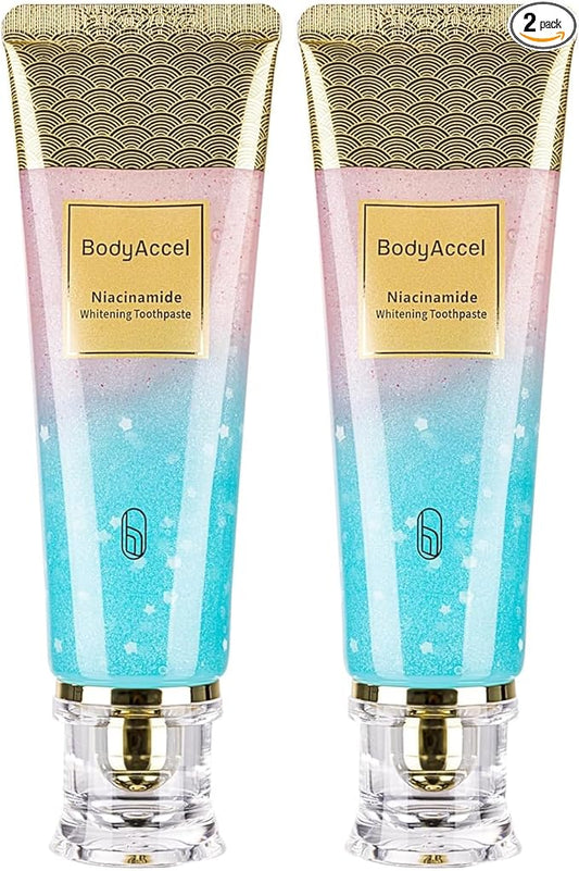 2 Pack BodyAccel Niacinamide Whitening Toothpaste, Triple Whitening Niacinamide Toothpaste, Brightens and Whitens Teeth, Natural Gentle, Fresh Breath