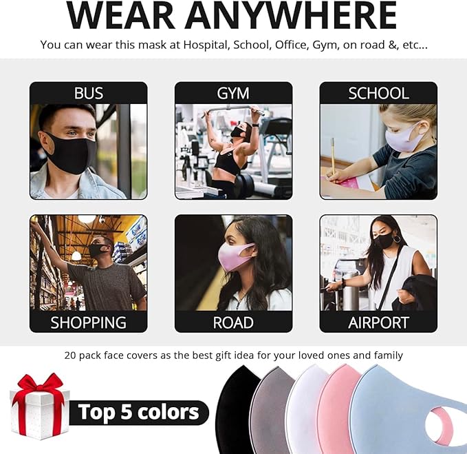 20PCS Light Weight Unisex Adult Fashion Face Covering, Reusable, Dust Proof, Washable, Cool Mixed Colors