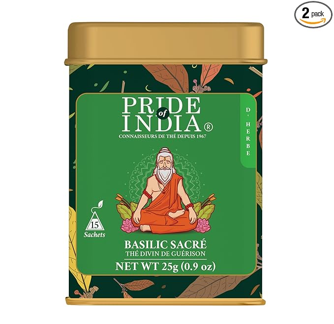 Pride Of India - Natural Holy Basil (Divine Healing Tea), PACK of 2-15 Tea Bags Per Box