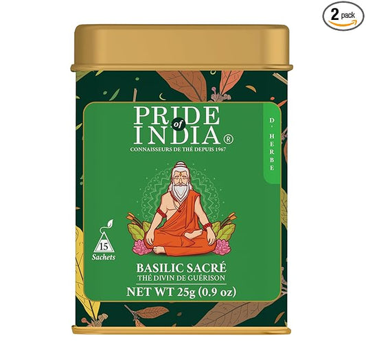 Pride Of India - Natural Holy Basil (Divine Healing Tea), PACK of 2-15 Tea Bags Per Box