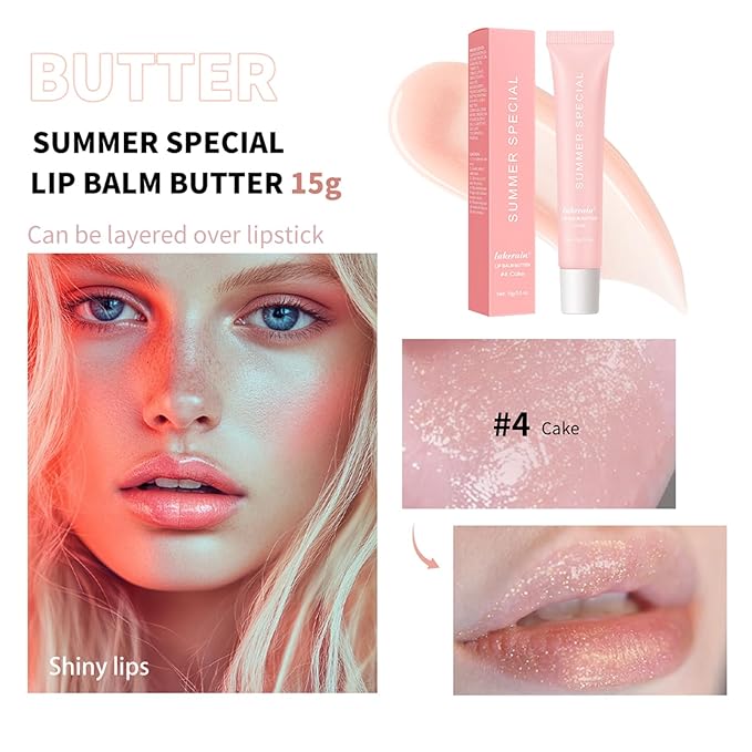 Summer Special Lip Butter Balm, Hydrating, Nourishing & Softening Lip Care with Natural Oils & Fruit Extracts, Long-Lasting Moisture, Non-Sticky Shine, Soften Dry Lips Lip Care (#4 Cake (glitter)