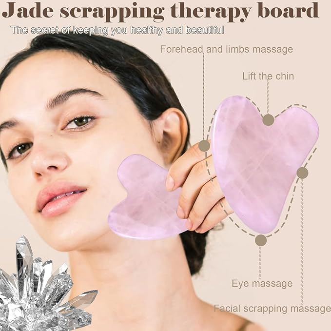 Jade roller and gua sha, facial roller, women's skincare tool, self-care gift, face, eye, neck massager, relieves fine lines and wrinkles, aventurine, opal, rose quartz