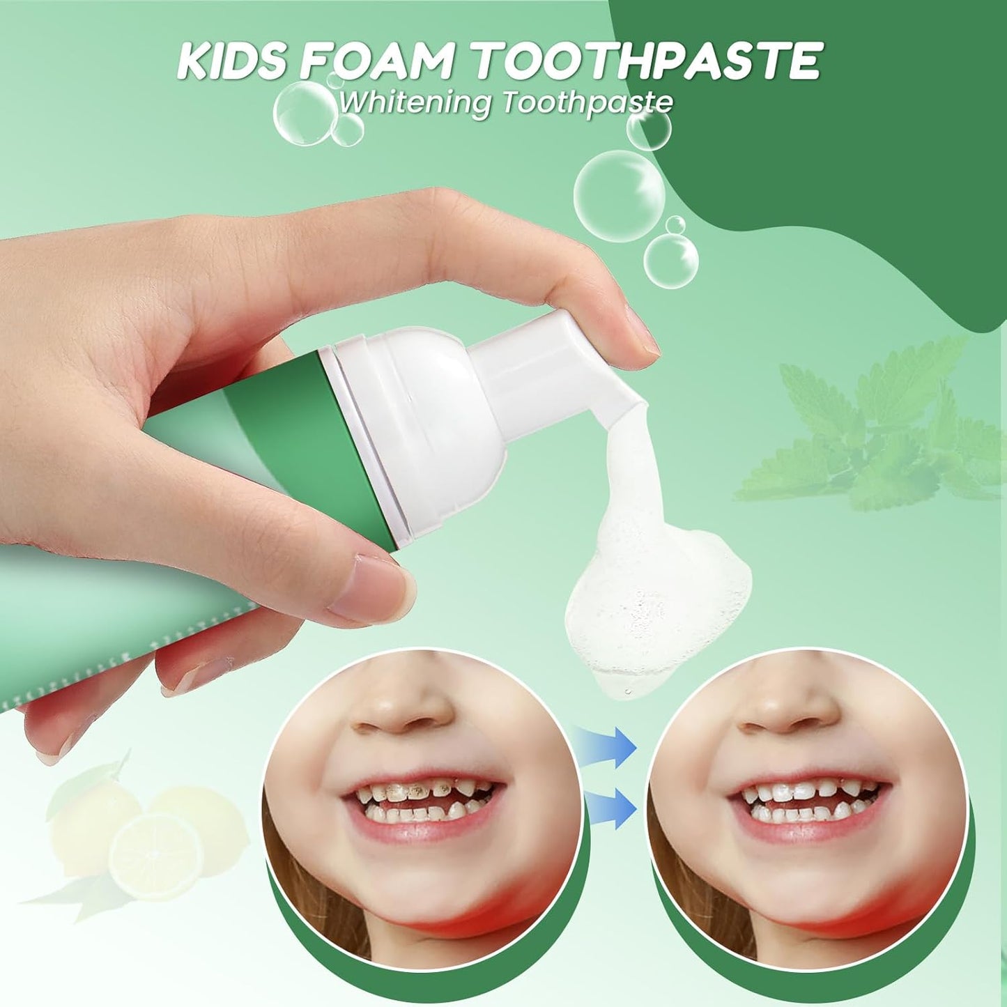 Kids Foam Fluoride Free Toothpaste with Watermelon Mint Flavor, Toddler Natural Teeth Deep Cleaning Toothpaste for U Shaped Toothbrush