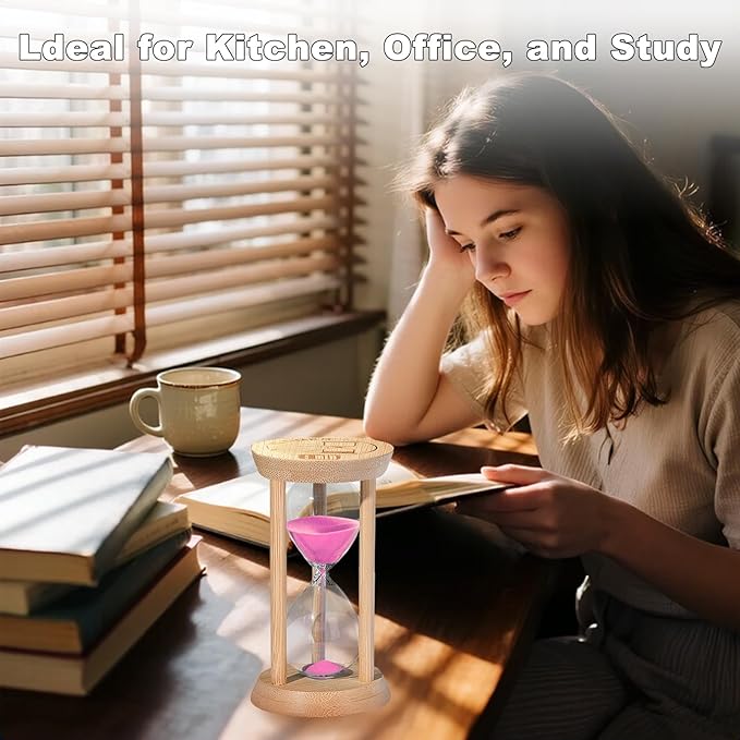 60 Minute Wooden Sand Timers, Bamboo Pink One Hour Sand Hourglass for Productivity, Meditation & Decor, 60 Min Reloj De Arena for Kitchen, Office, Yoga, Game, Classroom (Pink)