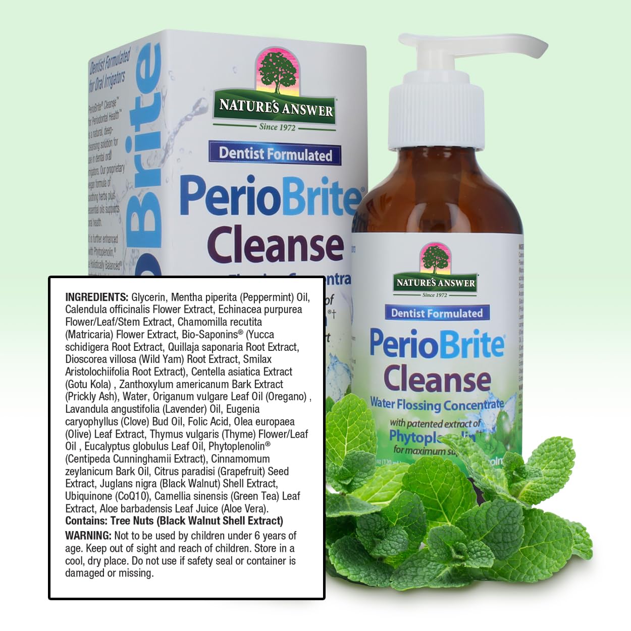 Nature's Answer PerioCleanse Oral Rinse and Oral Cleansing Concentrate | Cool Mint Flavor | Fluoride-Free, Alcohol Free, No Artificial Preservatives, Colors, Dyes, or Sweeteners 4oz