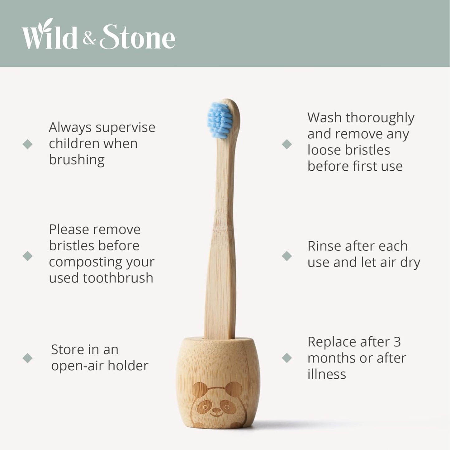 Wild & Stone Organic Children's Bamboo Toothbrush | Four Colors | Soft Fibre Bristles | 100% Biodegradable Handle | BPA Free | Vegan Eco Friendly Kids Toothbrushes