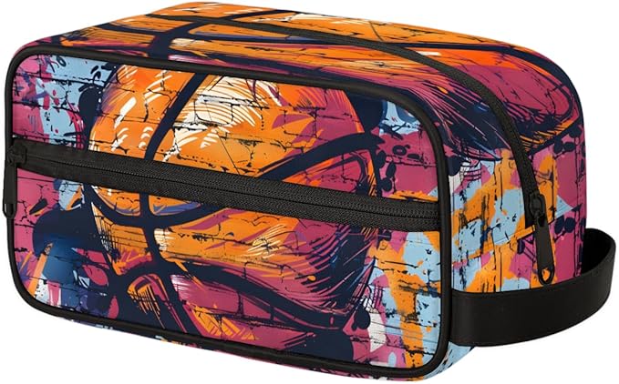 Basketball Patterns Boys Travel Toiletry Bag Waterproof Wash Bag Shower Shaving Bag Cosmetic Organizer Makeup Bag Portable Toiletries Accessories for Women Men Ball Theme
