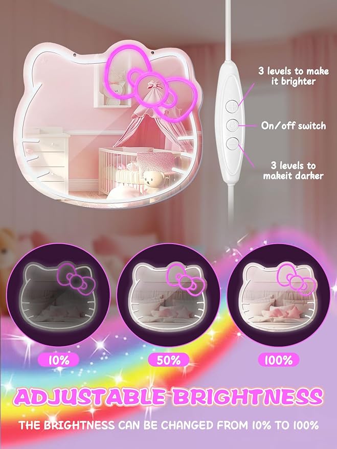 Anime Mirror Vanity, Neon Sign Stuff Room Decor, Neon LED Wall Mirror, Vanity Mirror with Remote for Makeup Mirrors, Bedroom, Teen Girl Children Gift for Birthday Christmas Halloween Thanksgiving