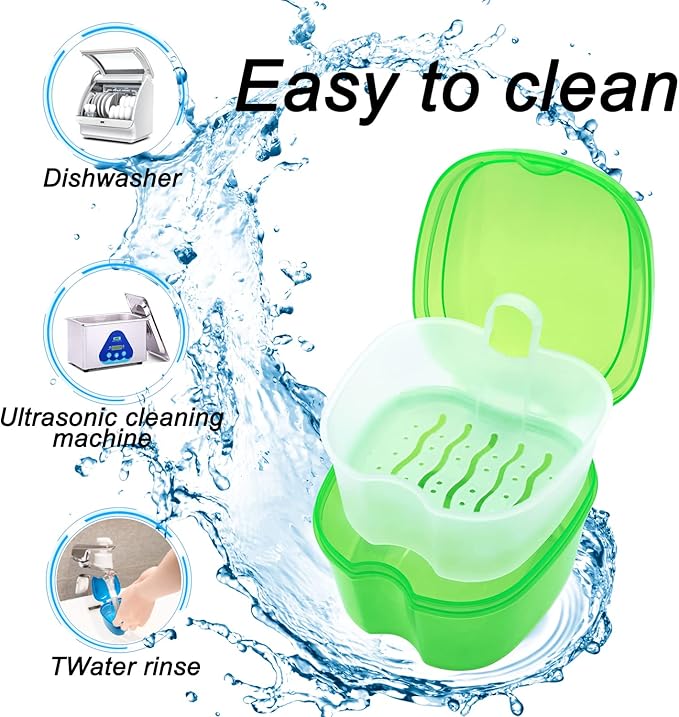 Keedolla Denture Cups for Soaking Dentures, Denture Cleaning Case Retainer Container Mouth Guard Bath Box Holder Case with Brush for Night Guard, Gum Shields and Dental Appliances