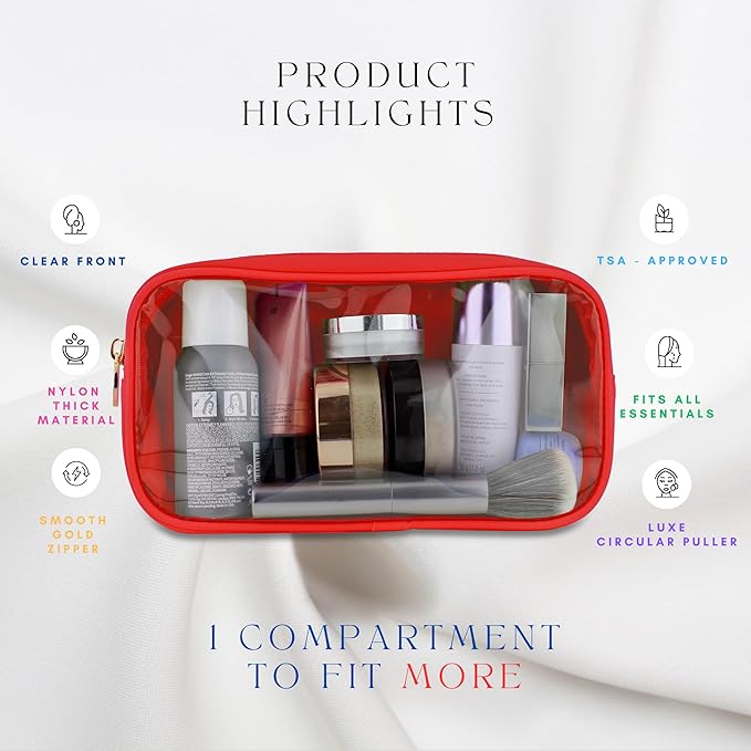 DANCOUR Small Clear Makeup Bag – Mini Pouch for Purse, Red Cosmetic Travel Case, Compact Clear Cosmetic Bag, Mini Pouch for Purse