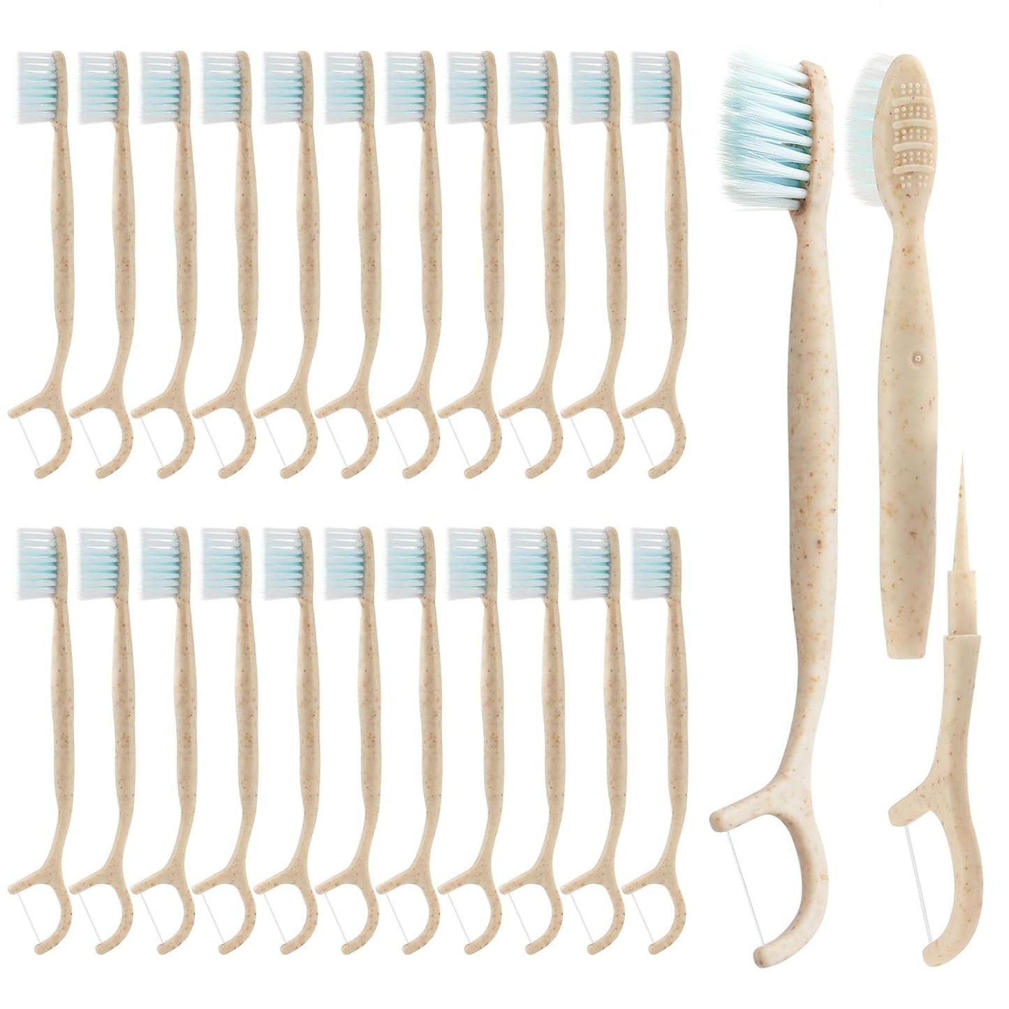 Travel Toothbrush Dental Floss Picks - 4 in 1 Biodegradable Disposable Toothbrushes with Tongue Scraper, Eco-Friendly Individually Wrapped Toothbrush for Adult Kids Travel Oral Care, 40 Pack