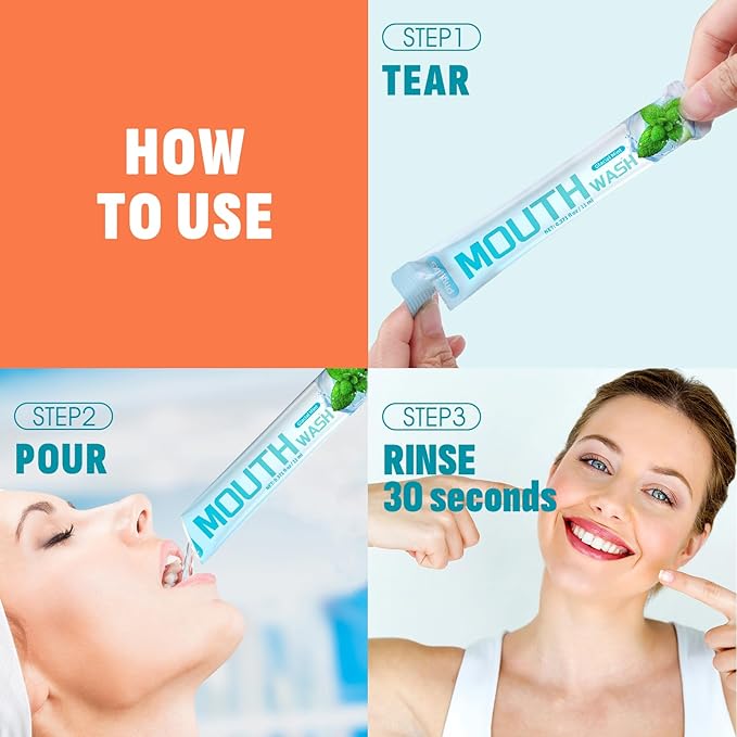 Mouthwash Travel Size – Individually Wrapped Portable Packets, Alcohol-Free & Fluoride-Free, On-The-Go Oral Hygiene for Fresh Breath Anytime(5 Flavors) (120 Pack)