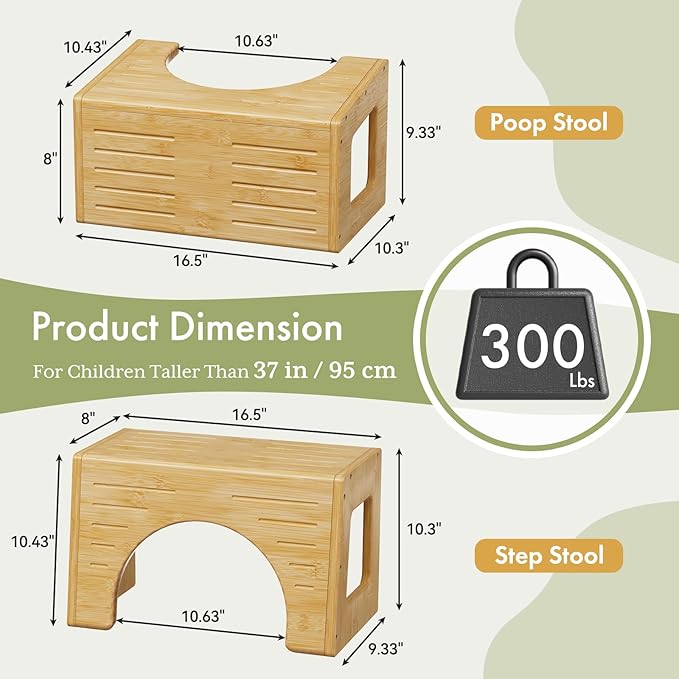 AmazerBath Toilet Stool for Toddler Potty Training, 3-in-1 Sturdy Bamboo One Step Squat Poop Foot Stool, Non-Slip Baby & Kids Potty Step Stool for Bathroom Sink, Kitchen Counter, Bedroom, Closet, 9"